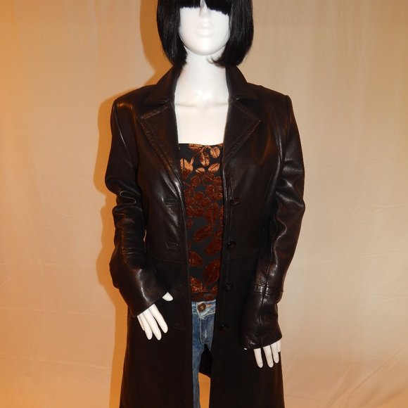Jones New York  BLACK LEATHER LONG COAT - Picture 3 of 13